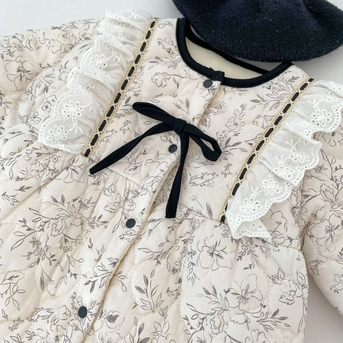 2025 Winter New Baby Warm Romper Newborn Toddler Clothes Plus Velvet Thick Infant Girl Flower Print Bow Padded Jumpsuit 0-24M