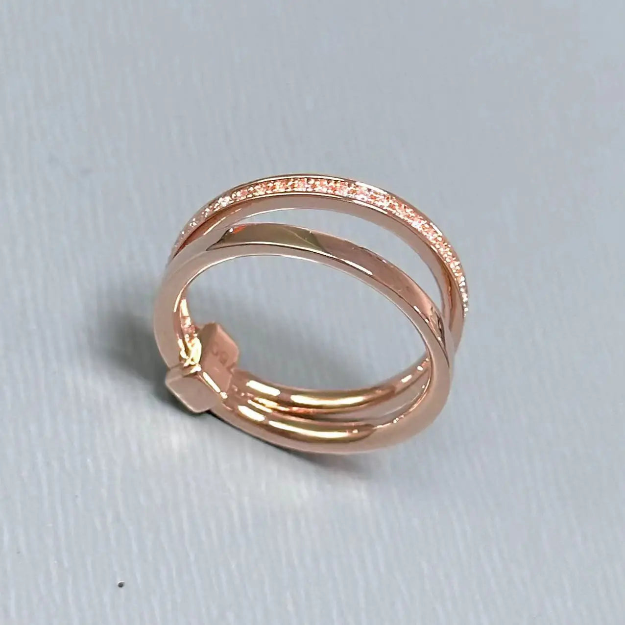 New Elegant P-Together Double-Hoop Zircon Ring Copper With Rose Gold Plated Fashion Jewelry Gift For Women