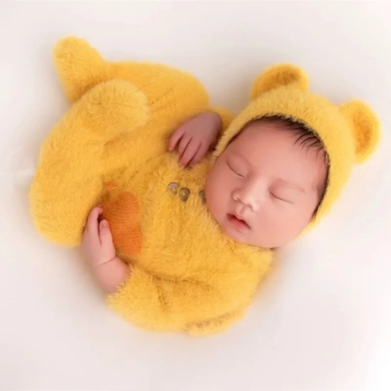 Newborn Bear Photography Set Onesie Baby Full Moon Home Photo Costume Studio Photography Props