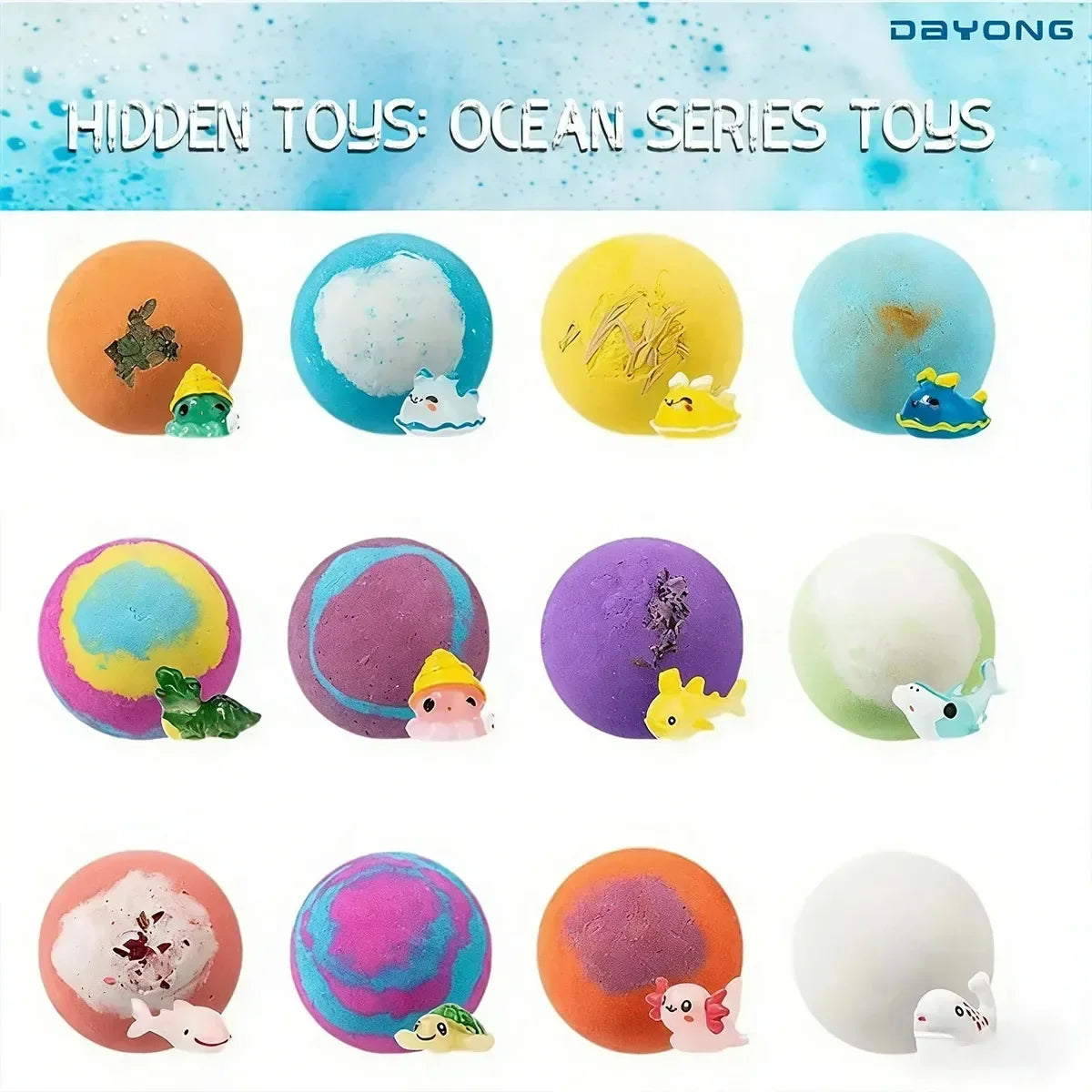 12PCS Bath Bombs Kids Bath Gift Ocean Bath Ball With Hidden Toys Sea Salt Flower Fruit Scented Bubble Ball Foot Bath Set