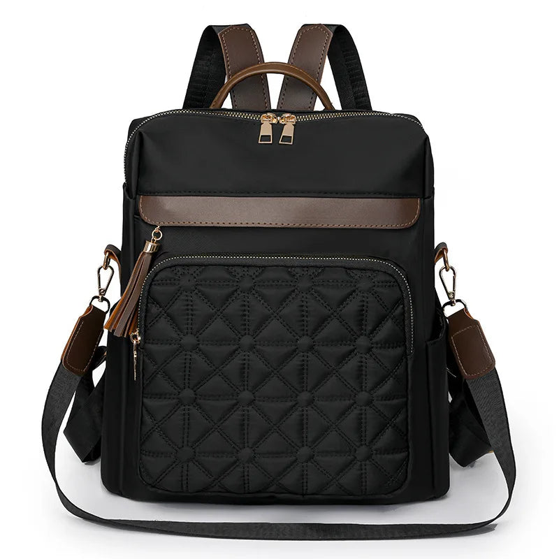 Quilted Embroidery Backpack For Women 2024 New Korean Style Versatile Large Capacity Water-Resistant Leather Shoulder Bags