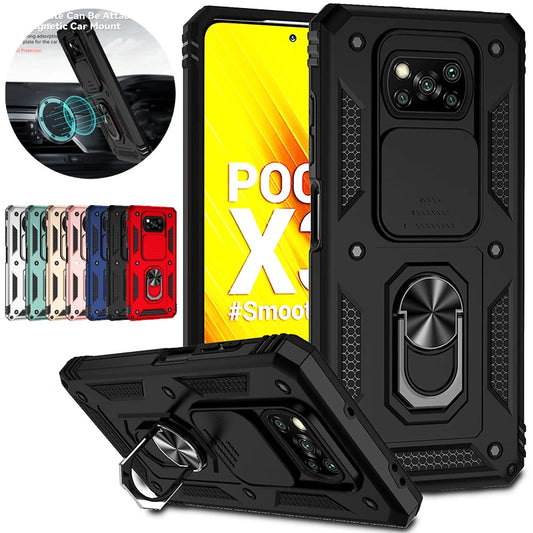 For Xiaomi Poco X3 Pro Case Armor Car Magnetic Holder Phone Cases For Poco X3 NFC X 3 Pro X3Pro Slide Camera Protect Back Cover