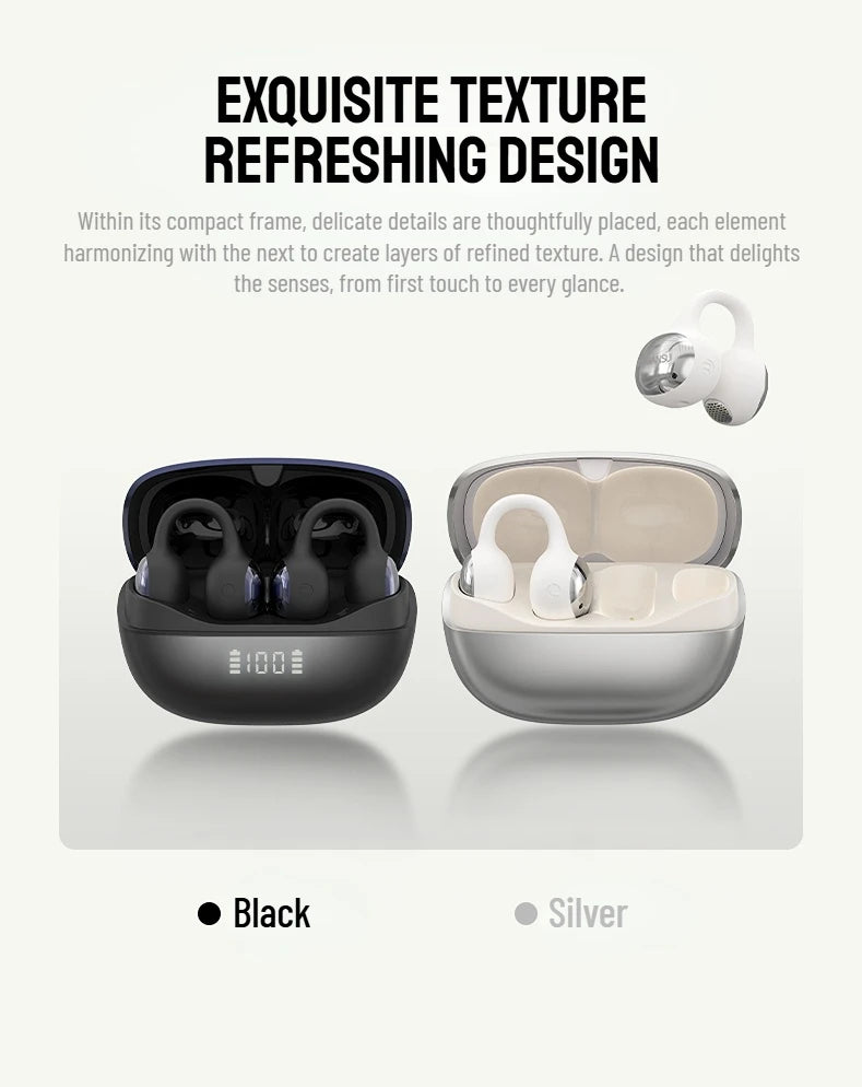 SANSUI W68 OWS Ear Clip Headphones Air Conduction Bluetooth 6.0 Earphones Dual ENC Clear Call TWS Wireless Earbuds with APP