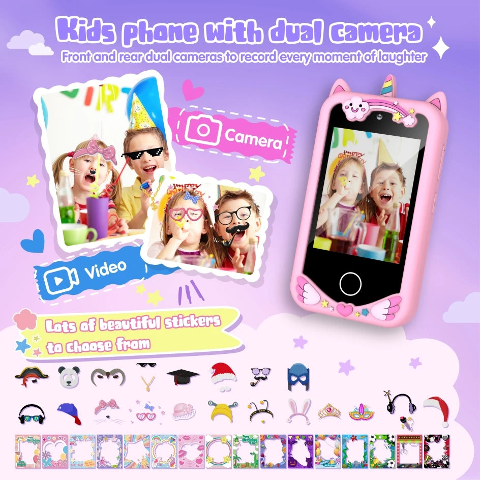 Kids Toy Phone 8GB Video Music Player 28 Games 20 Stories Mini Toy Phone Dual Camera Learning Educational Toys Children Gifts