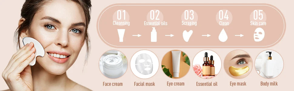 LUCKSTELLA 4Pcs Skin Care set Ice Face Roller &  Stainless Steel Gua Sha Board & Silicone Shower Brush Face Massage Roller