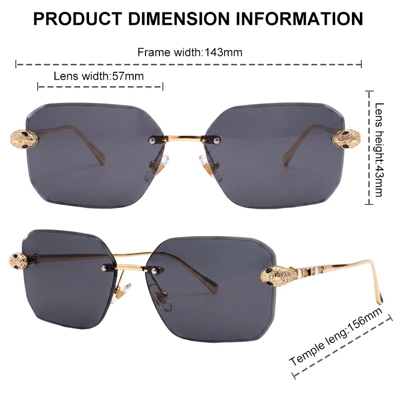 Retro Rectangle Rimless Sunglasses Women 2026 Luxury Designer Punk Square Sun Glasses for Ladies UV400 Gradient Eyewear Shades