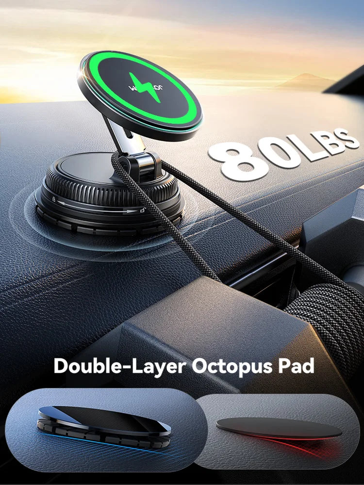 Joyroom Magnetic Car Mount Charger Vacuum Gel 2-in-1 Strong Suction Magnetic 15W Car Phone Holder Charger for iPhone 17 16 15 14