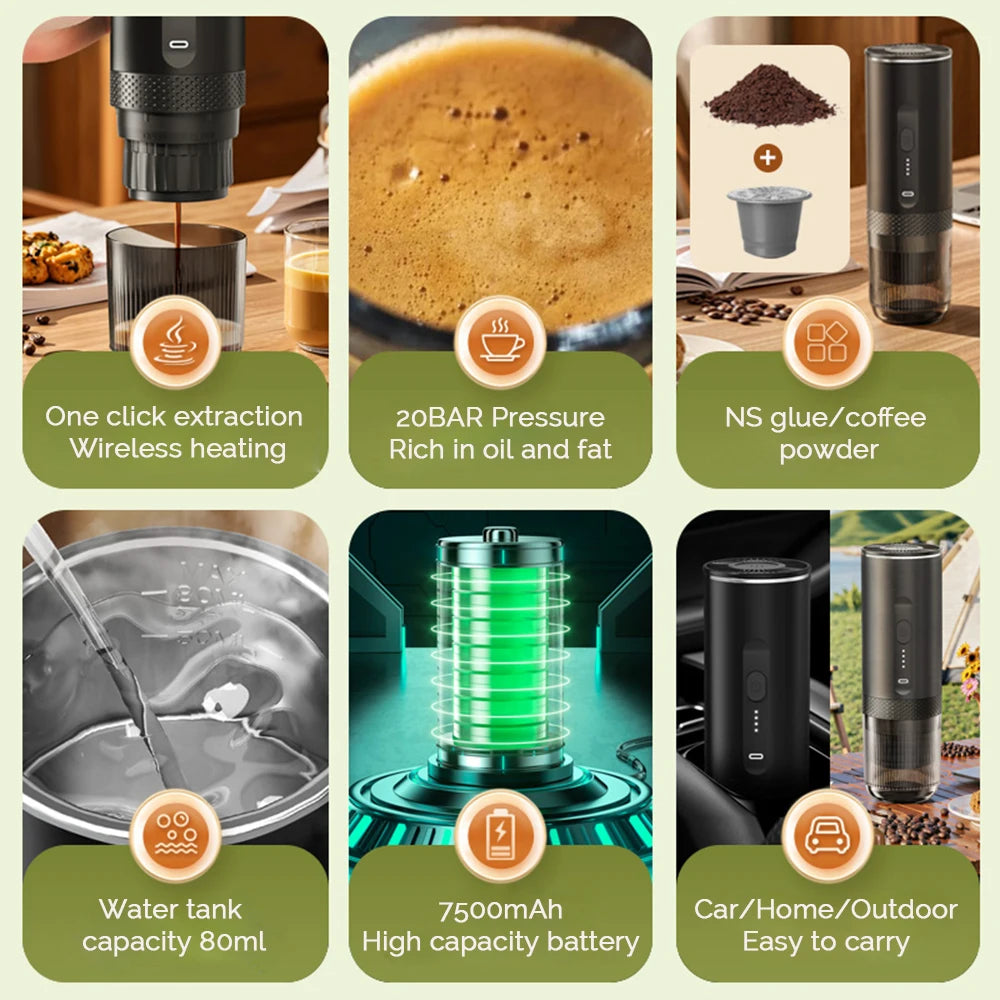 3-in-1 Portable Capsule Coffee Machine Wireless Espresso Coffee Maker Coffee Machine Travel Home Use Automatic Coffee Maker