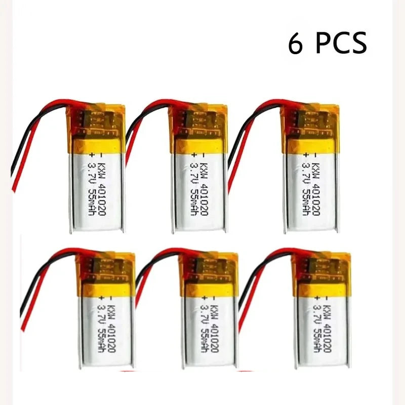 Mini 401020 3.7V 55mAh Rechargeable Li-Polymer Battery for Watches, Bluetooth Headphones Beauty Devices Small Electronic Devices