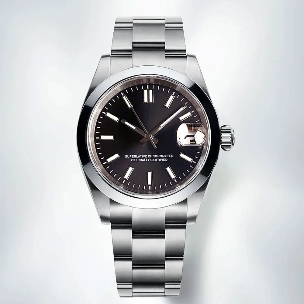 Tandorio New Round Sapphire Glass 200m Waterproof Black Sunbrust Dial Japan NH35A Automatic Mechanical Movement Men's Watch