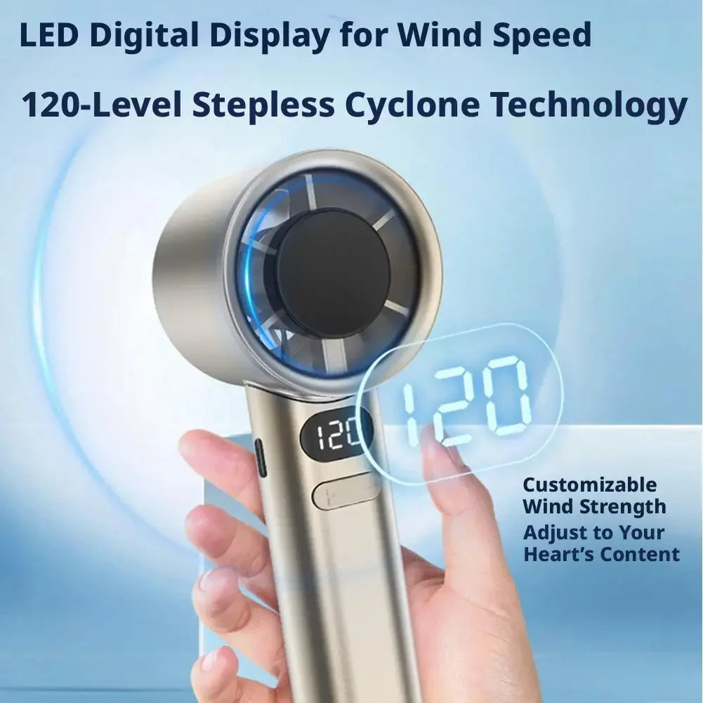 Portable Hand Fan , 120 Wind Speeds, Mini Bladeless Handheld Fan, USB Rechargeable Personal Highspeed Fans, Electric Eyelash Fan