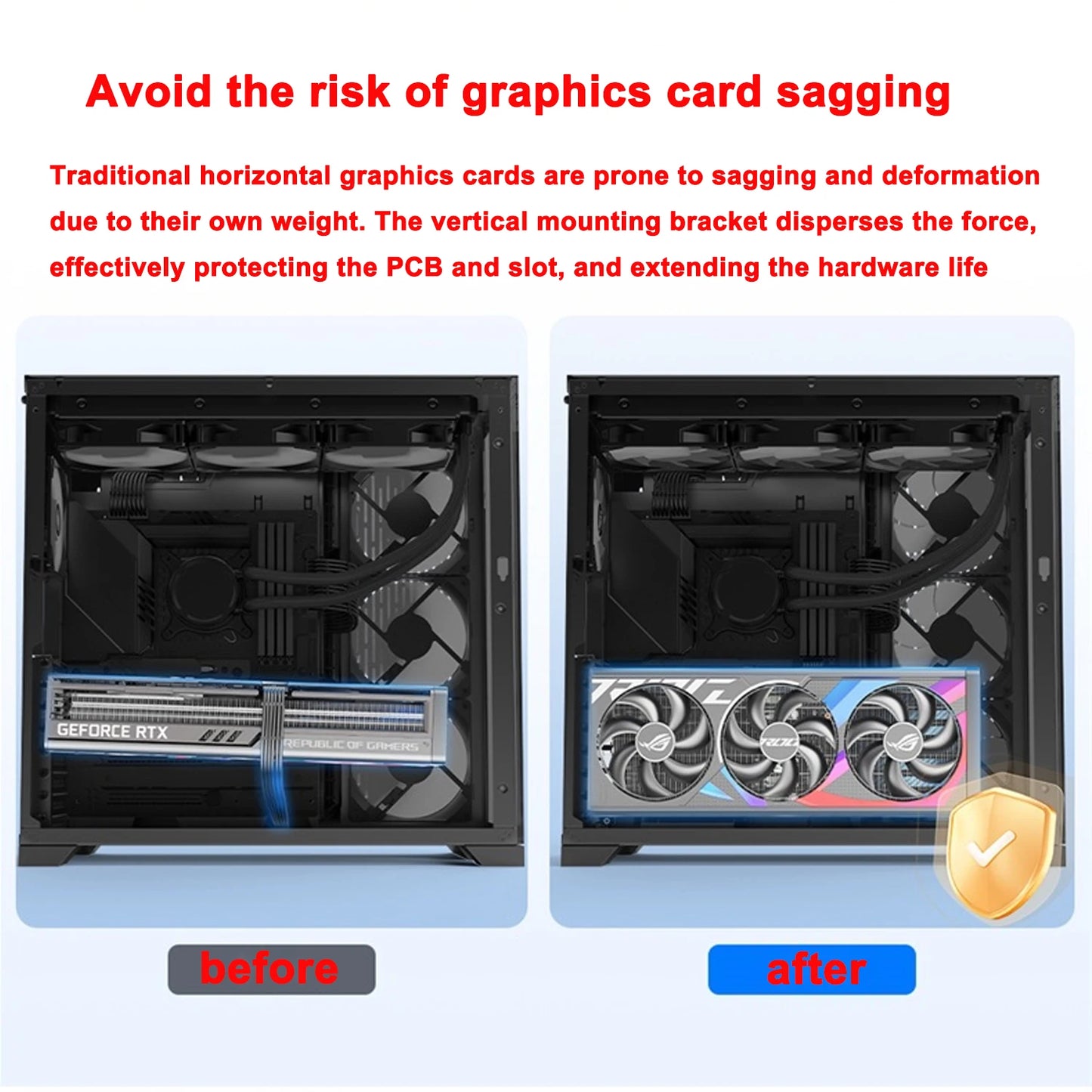Teucer Vertical GPU Mounting Bracket PC Graphics Card Holder PCI-E 3.0/4.0 x16 Anti-interference Flexible 90° Extension Cable