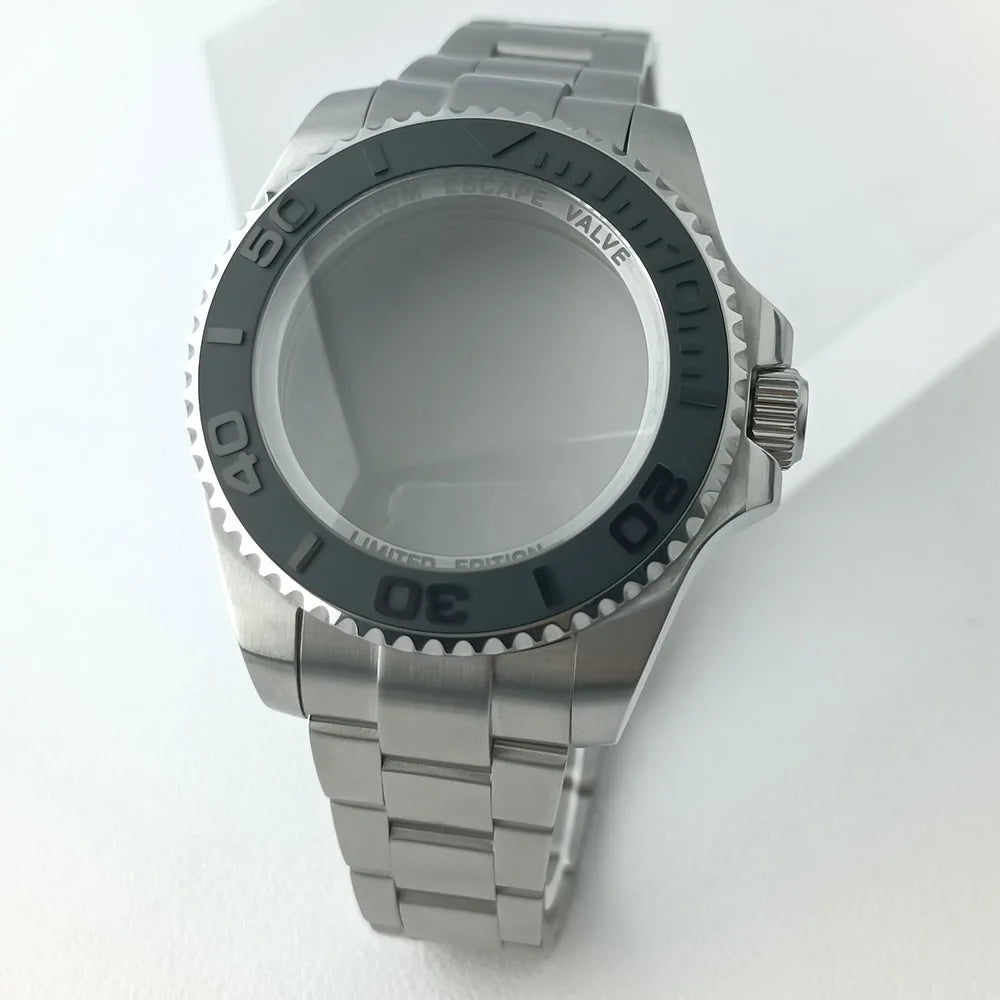 44MM Ceramic Bezel Case Silver SEA Big DEEP Homage Sapphire Crystal Watch Case Stainless 21MM Watch Strap Fit NH35 NH36 Movement