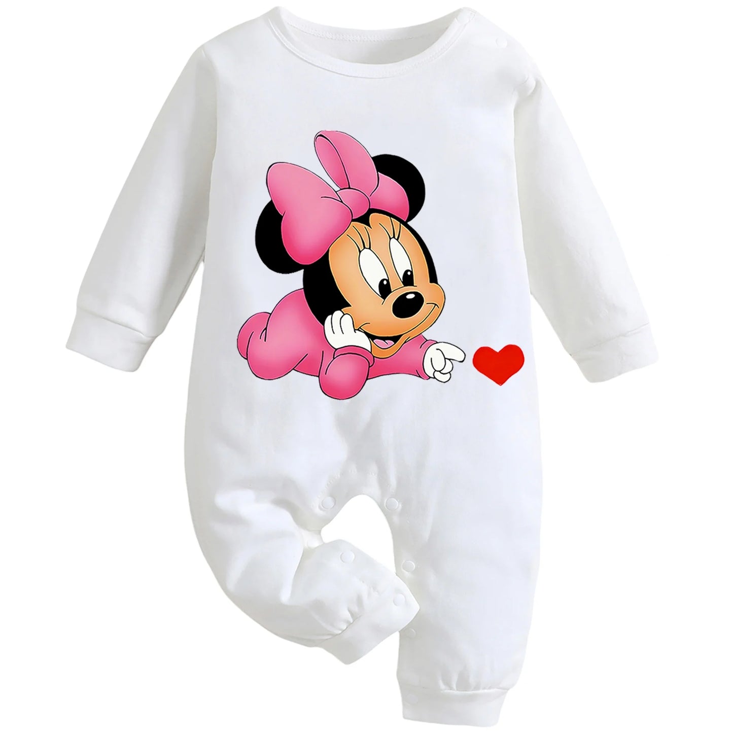 0-9M Newborn baby girl cotton jumpsuit baby long sleeve one button jumpsuit for toddlers Minnie mouse print baby crawling suit