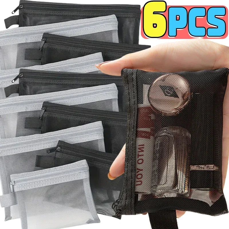 1/12pcs Mesh Clear Cosmetic Bags Small Large Black Makeup Bag Portable Travel Toiletry Organizer Case Lipstick Storage Pouch