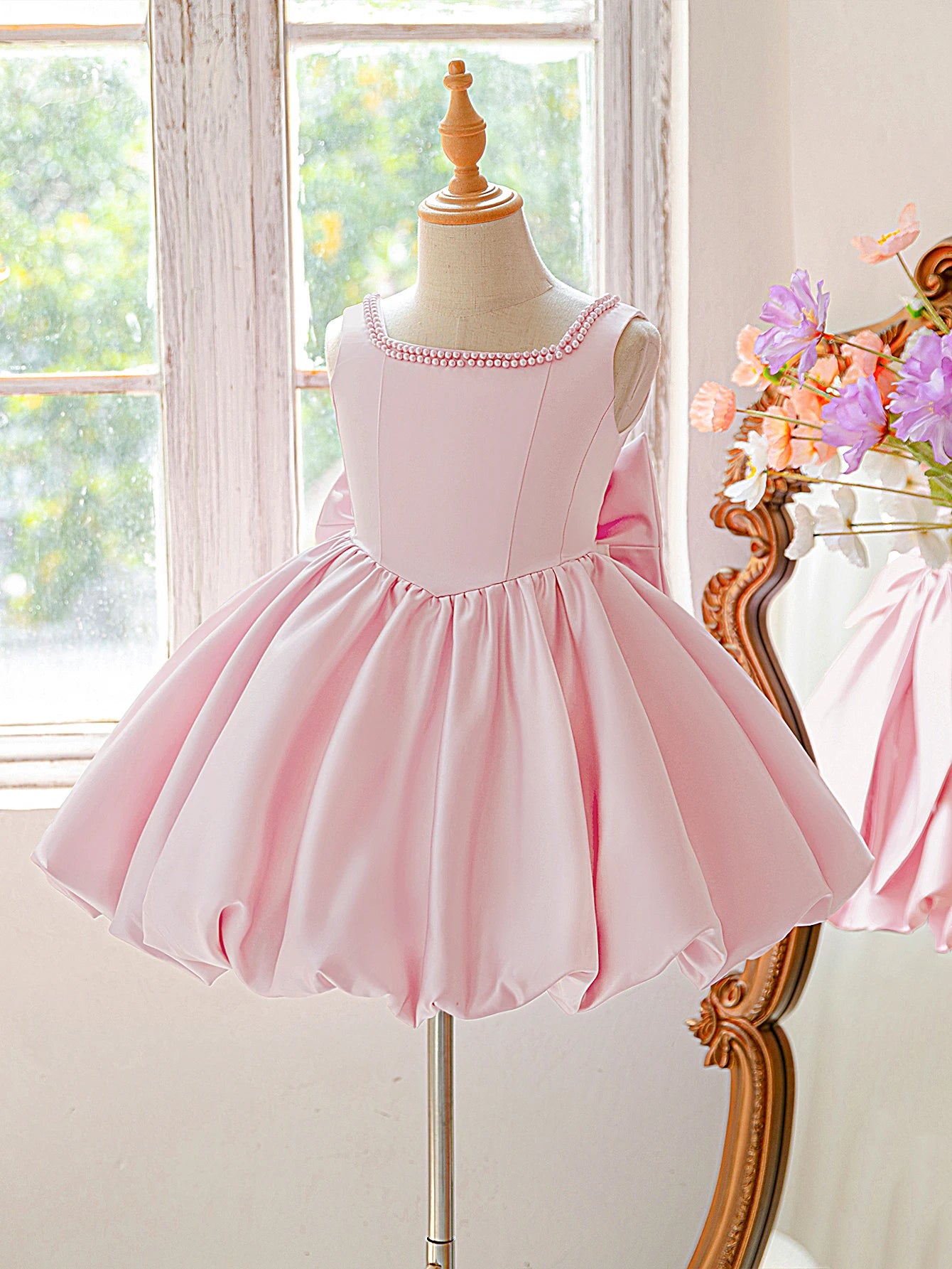 Elegant Big Bow Tutu Party Girls Dress Lolita Wedding Bridesmaid Baptism Princess Dresses Girl Summer Birthday Evening Prom Gown