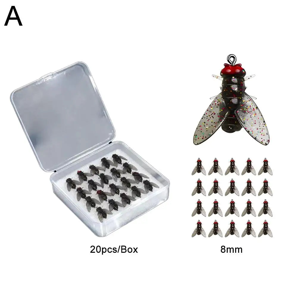 20Pcs/Box Mini Bionic Fly Fishing Bait Fly Hook Soft Bait Add Fish Attractant Fishing Gear For Salmon Trout Fishing Accessories