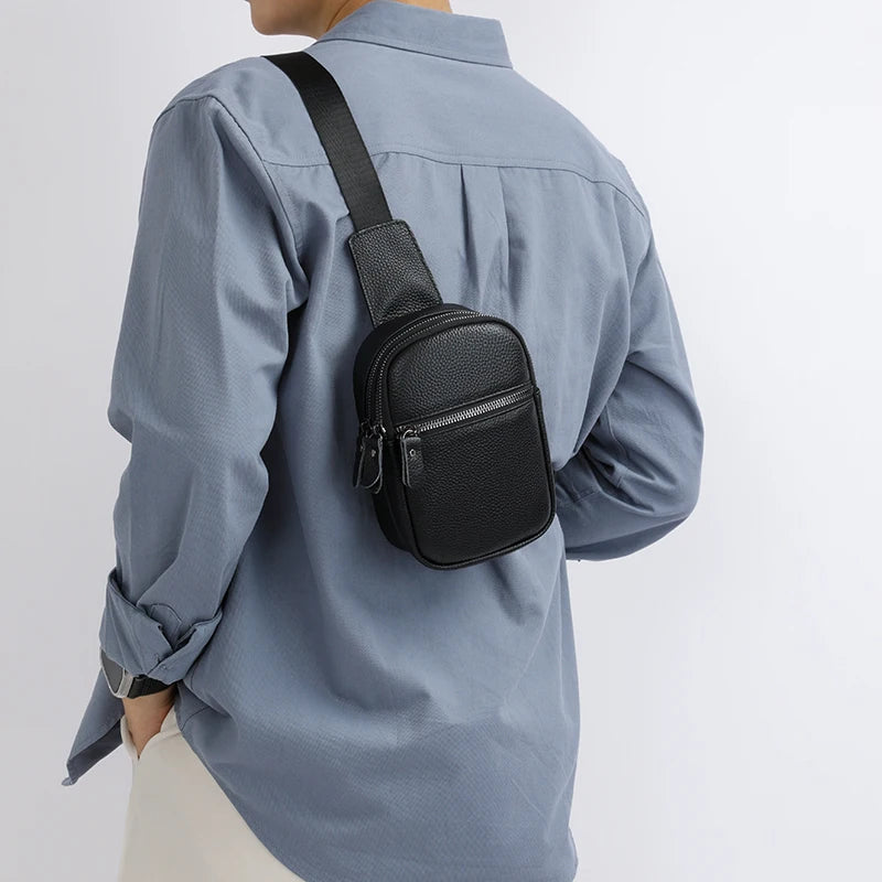 Luxury Genuine Leather Men's Chest Pack Shoulder Bags Fashion Messenger Sling bag Brand Travel Bags Crossbody Unisex Sac Wallet