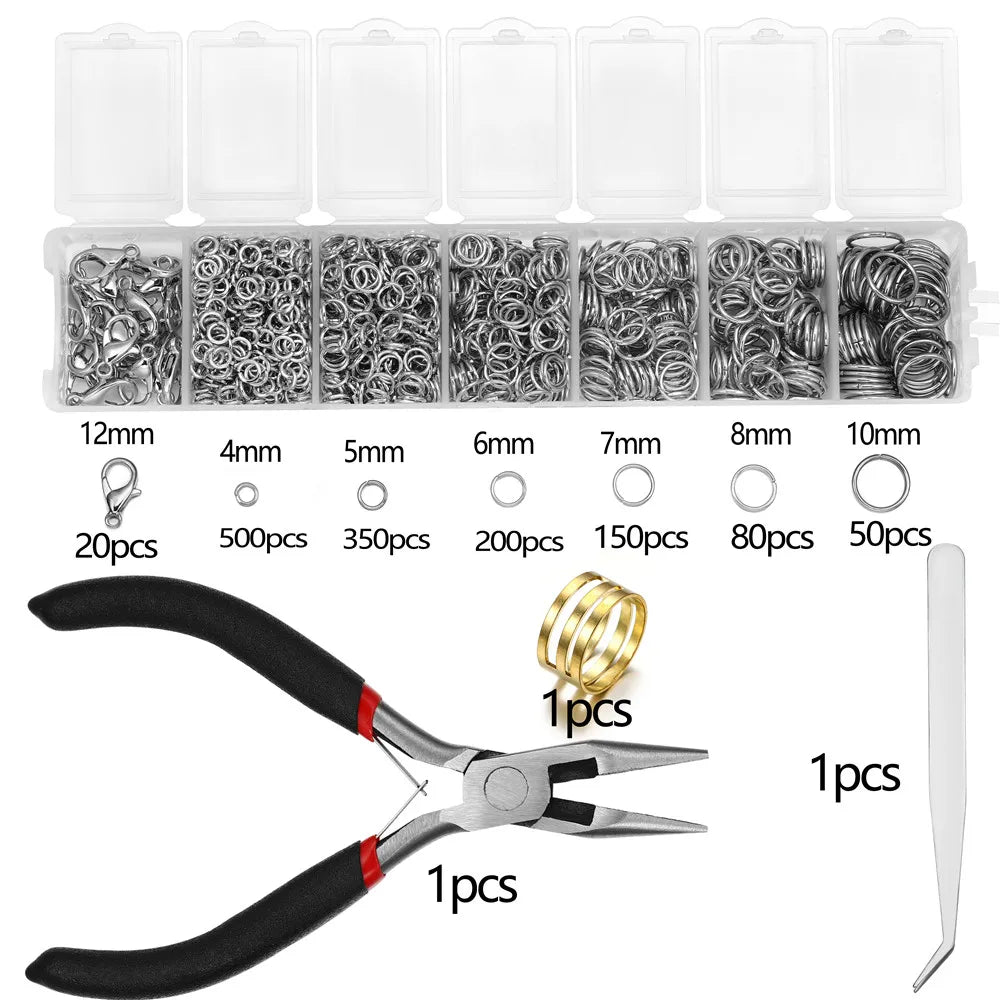 1353Pcs Open Jump Rings and Lobster Clasps Jewelry Findings Kit with Pliers for Jewelry Making Accessories Supplies
