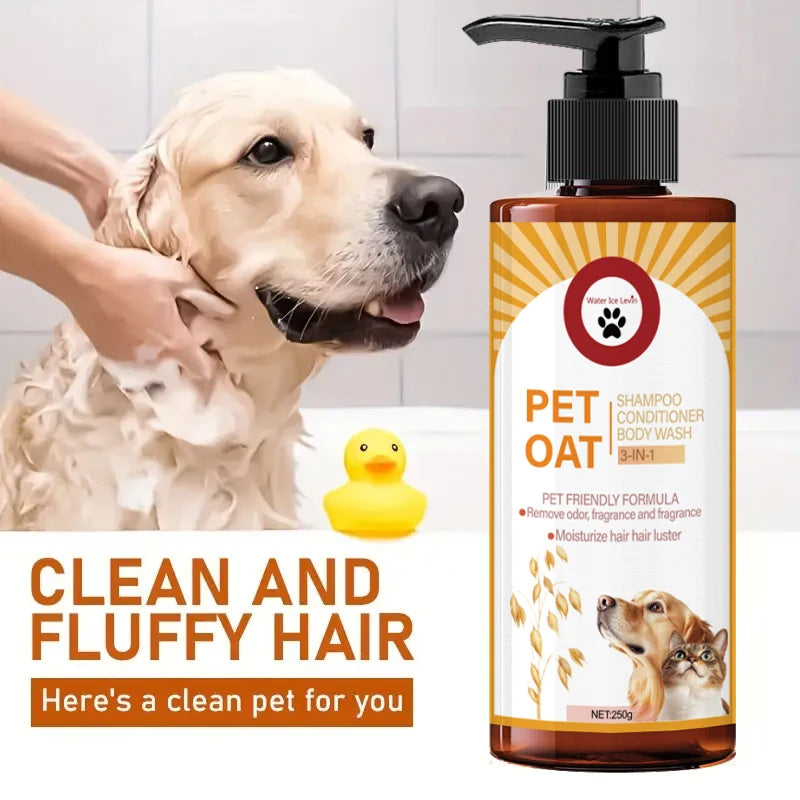 Pet shampoo; cleans fur, removes odors, makes fur soft and not dry, has a long-lasting fragrance, specially designed for pets, suitable for bathing dogs and cats