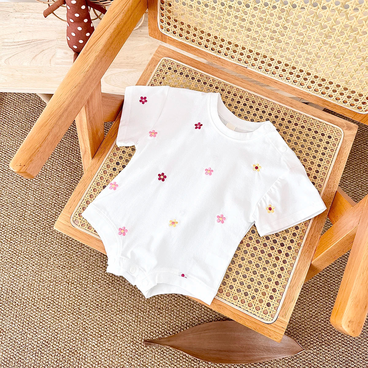 2024 Newborn Summer Baby Romper Floral Print Round Neck Short Sleeved Cotton Girls Child Clothing Jumpsuit 0-18M Infant Bodysuit