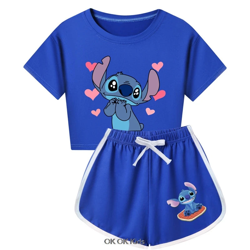 Summer Clothing Set Lilo And Stitch Toddler Boys Summer Pajamas Cotton Short Sleeve T Shirt+Shorts Costume Girls Sportswear Set
