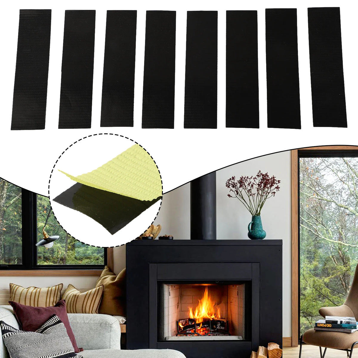 8pc Self-Adhesive Fireplace End Tape Glass Fabric Black Tape Sealing Cord End 10*2.5cm High Temperature Resistance Stoves Parts