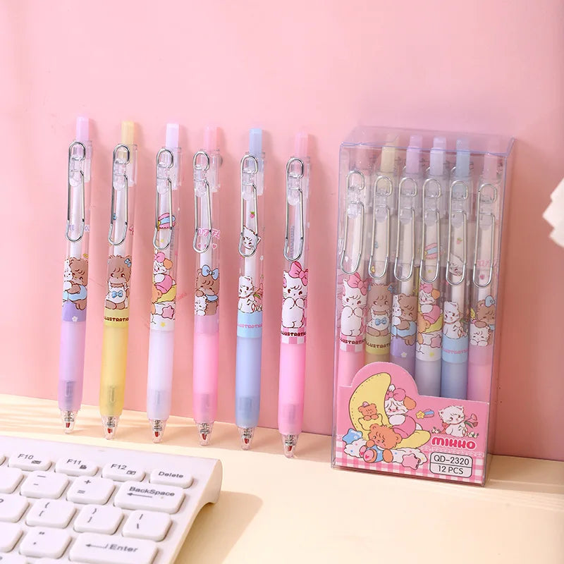 12pcs Cartoon Mikko Gel Pen 0.5mm Black Press Pen Writing Pen Student Stationery Wholesale