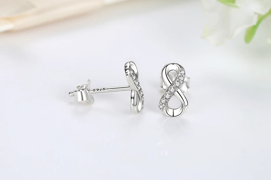 Original 925 Sterling Silver Earrings 2025 Crystal Love Heart Infinity Stud Earings For Women Piercing Rose Gold Gift Jewelry