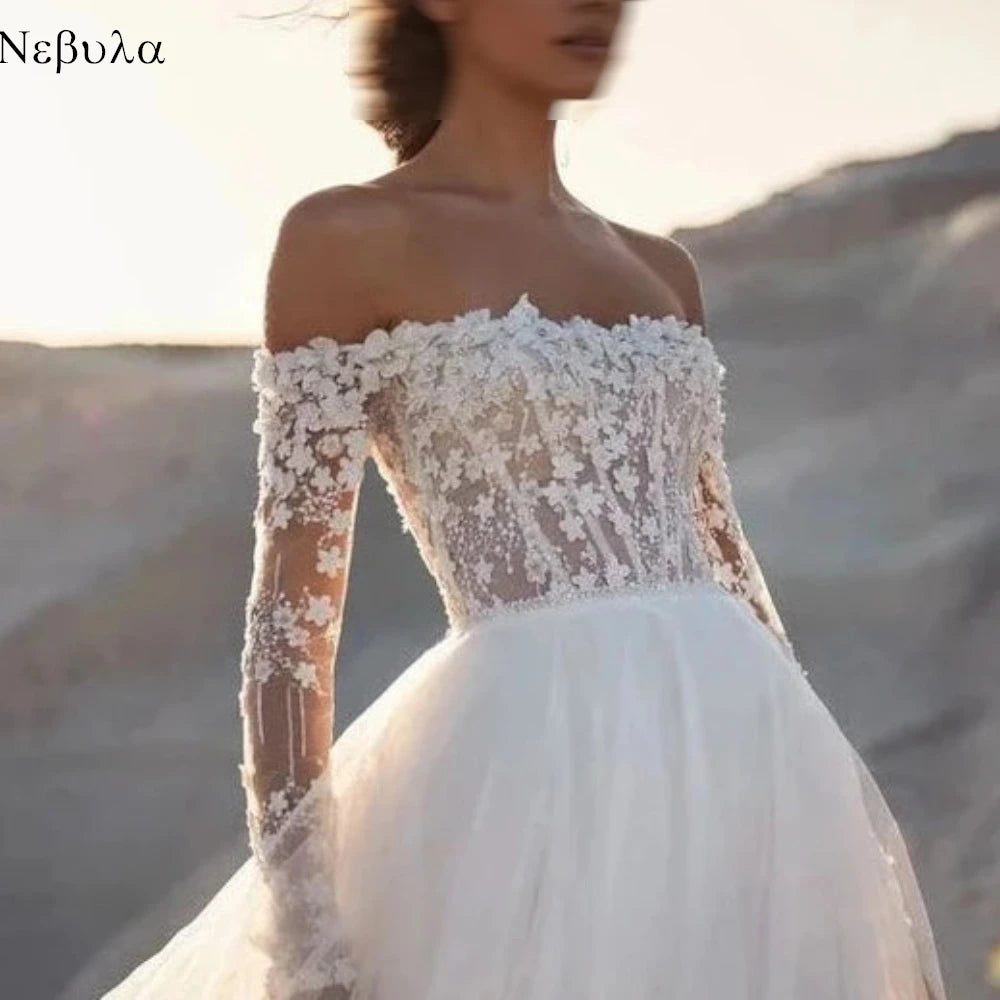 Customized Elegant Formal Exquisite Luxury  Dreamy Wedding Dress White Tulle Applique Wedding Party Ball Gown Sleeveless Dress