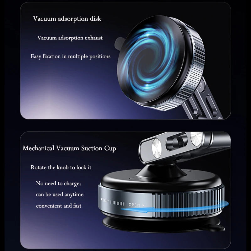 Magnetic Car Phone Holder, Mechanical Vacuum Suction Phone Holder, 360°Rotating Folding Car Navigation Gym Streaming Bracket