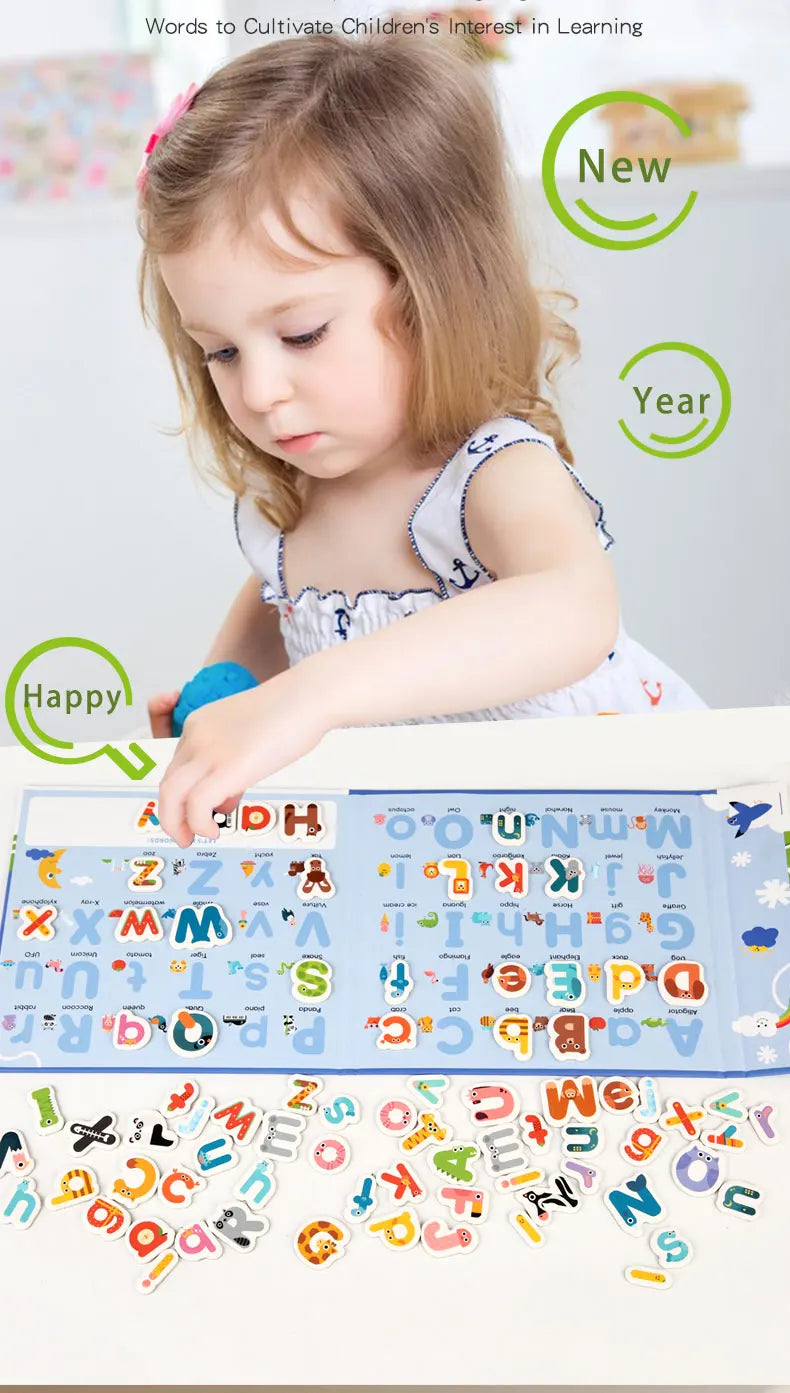Montessori Busy Quiet Book English Magnetic Letters Card Pairing Exercise Puzzle Spell Games Educational Toys For Children Gifts