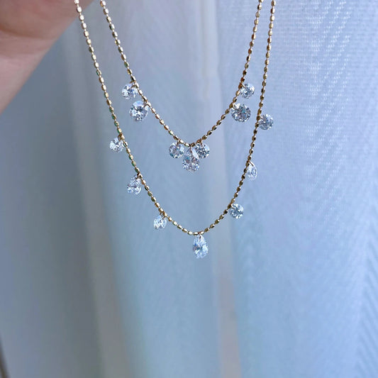 S925 pure silver women's necklace water droplet pendant collarbone chain light luxury fashion personality holiday gift