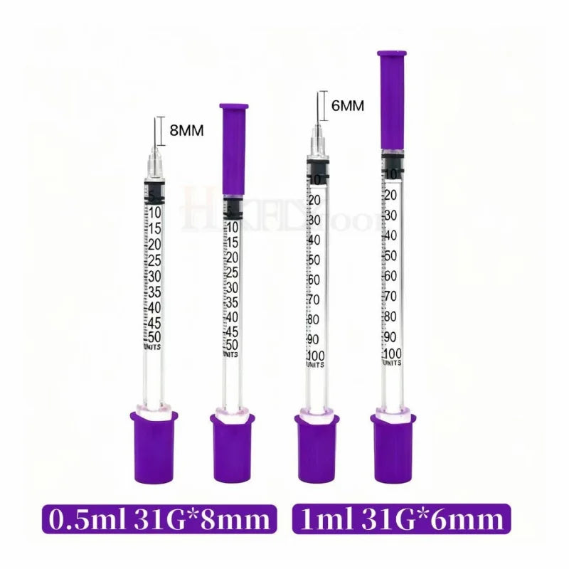 100pcs/box 0.3ml/0.5ml/1ml Disposable Sterile Syringes with 31G 6mm 8mm 29G 13mm 30G Needles for Lab Measuring Pet Feeding