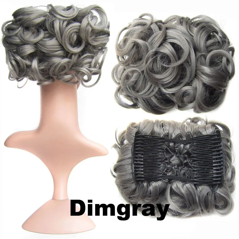 Synthetic Curly Messy Bun With Combs Scrunchie Chignon Dish Hair Bun Extension Clip in Hair Bun Hairpiece for Women Girls