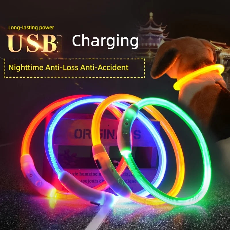 New LED Dog Collar USB Rechargeable，3 Mode Adjustable Glowing Dog Collar for Night Walking，Safe Reflective Pet Collar