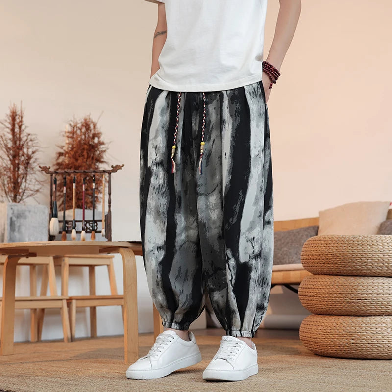 Summer Men Wide-leg Pants Male Retro Harem Pants Mens Hiphop Streetwear Harajuku Style Casual Pants Women Jogging Trousers