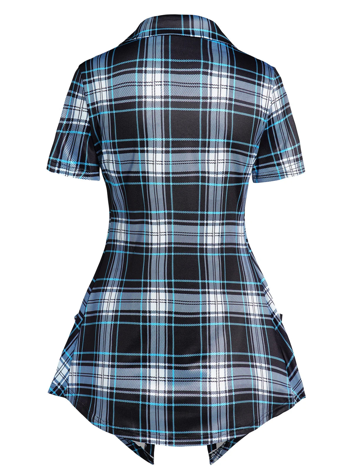 Vintage Plaid Print Crisscross Pointed Hem Faux Twinset T Shirt Women Fashion Casual Retro Combo Twofer 2 In 1 Tees