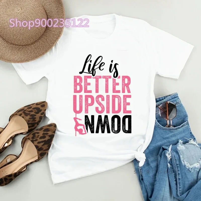 Just Pole It T-shirts Women Printd Letter Tshirt Women's Short Sleeve Fashion Pole Dance Tops Streetwear Cute Unicorn T-shirt