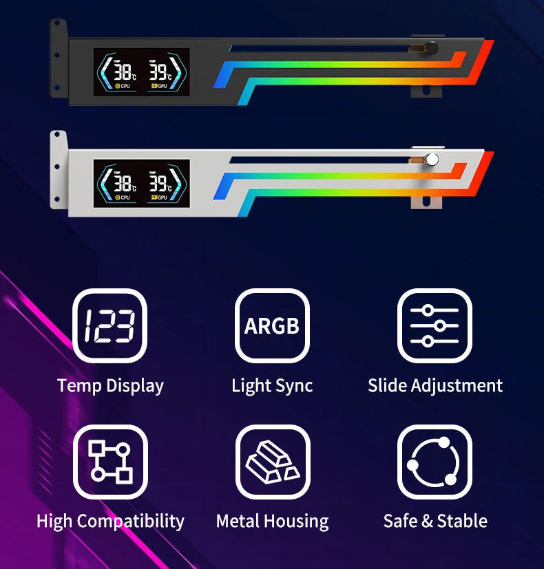 Power Train Z-X6 Graphics Card Bracket Temperature Display 5V 3PIN ARGB AURA SYNC Graphics Card VGA Holder Height Adjustable