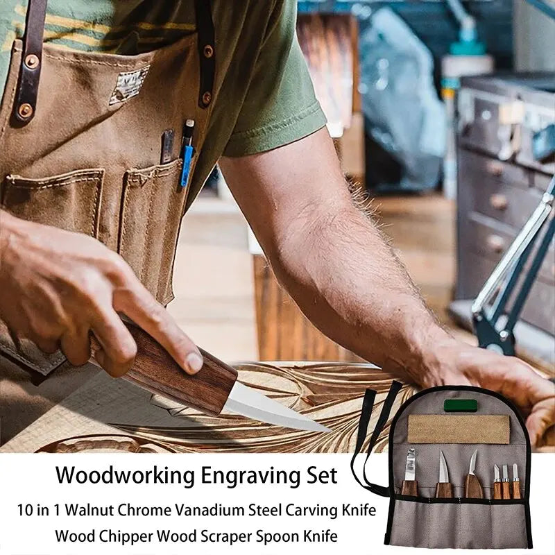 10Pcs Wood Carving Tools Set with Detail Wood Carving Knife Wood Chisel Knife Gloves Carving Knife Sharpener Woodworking Tools
