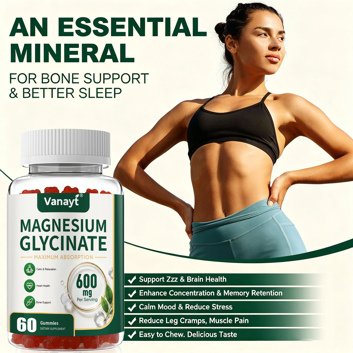 Magnesium Glycinate 600mg Per Serving With Black Pepper Vitamin D3 B6 Supports Normal Muscle Joint Nerve Function Nighttime Relaxation And Daily Wellness
