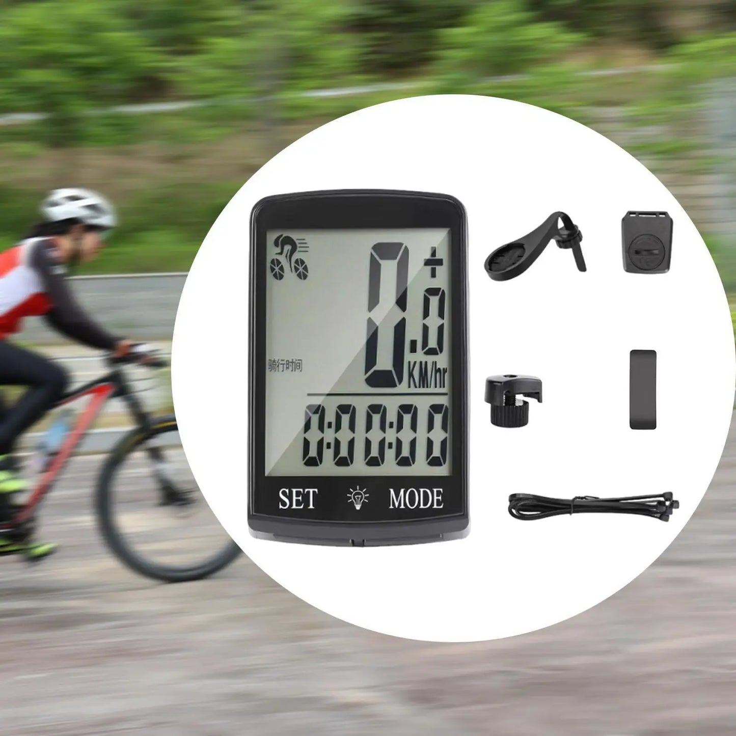 Bike Computer with 3'' Large LCD Display Compact Cycling Computer Odometer