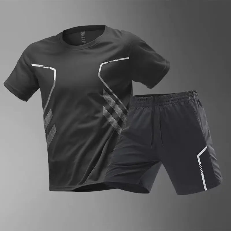 Sports cycling suit men's ice silk quick-drying clothes fitness t-shirt running short sleeves shorts training clothes
