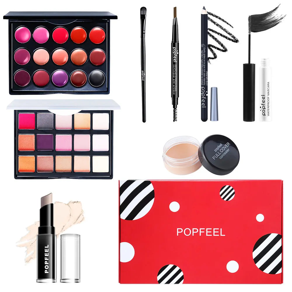 POPFEEL Makeup Cosmetics Gift Set - Premium Makeup Kit with Eyeshadow, Eyebrow Pencil, Mascara, Concealer, Lipstick, Lip Gloss.