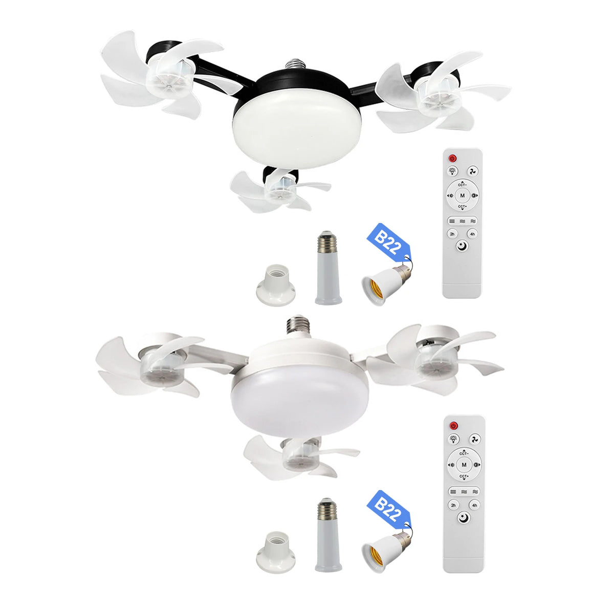 E27 Dimmable LED Socket Drone Fan Light with RC & Extension Rod 2 In 1 Hanging Fans 3-Speed for Bedroom Kitchen Working Space