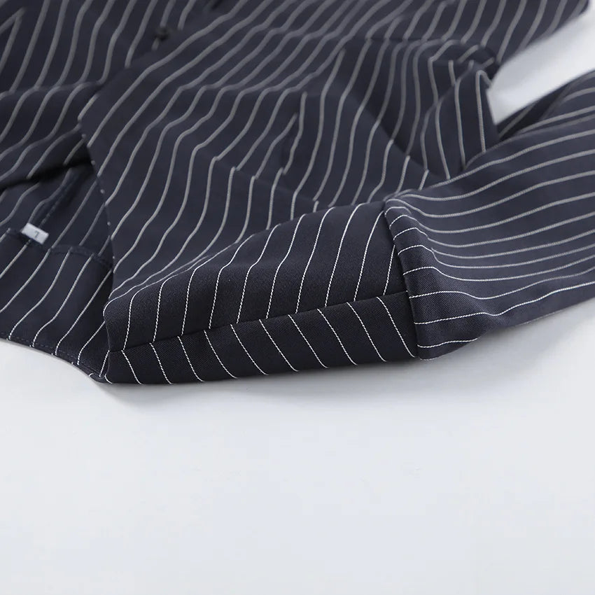 Women's Matching Sets 2026 Woman Navy Blue Striped V-neck Waist Small Suit Top Short A-shaped Skirt Women's Two-piece Set