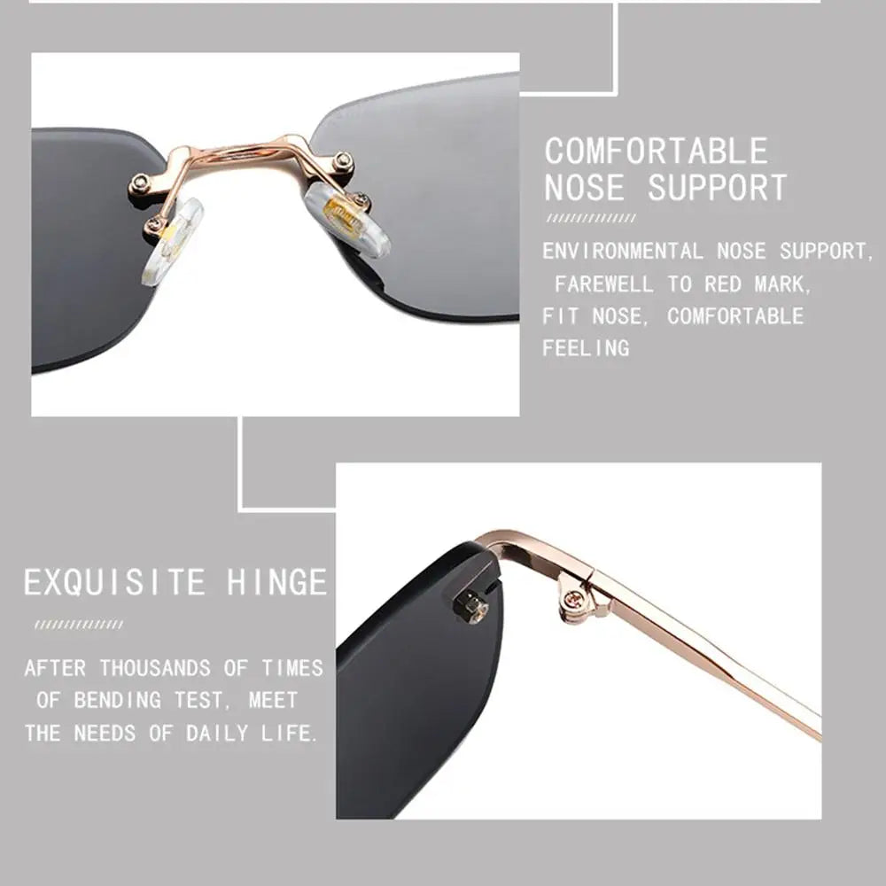 Rimless Square Sunglasses for Women Ins Style Small Rectangle Punk Sun Glasses UV400 Protection Street Shoot Eyewear for Women
