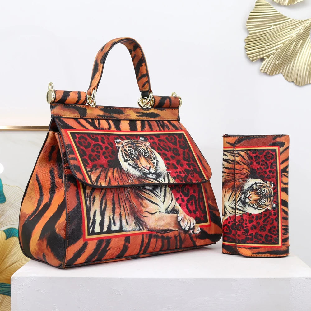 Luxury Women Bags Leather Vintage Painting Art Purse Handbags Girl Shoulder Bag Fashion Cross Body Messenger Bag Female Totes