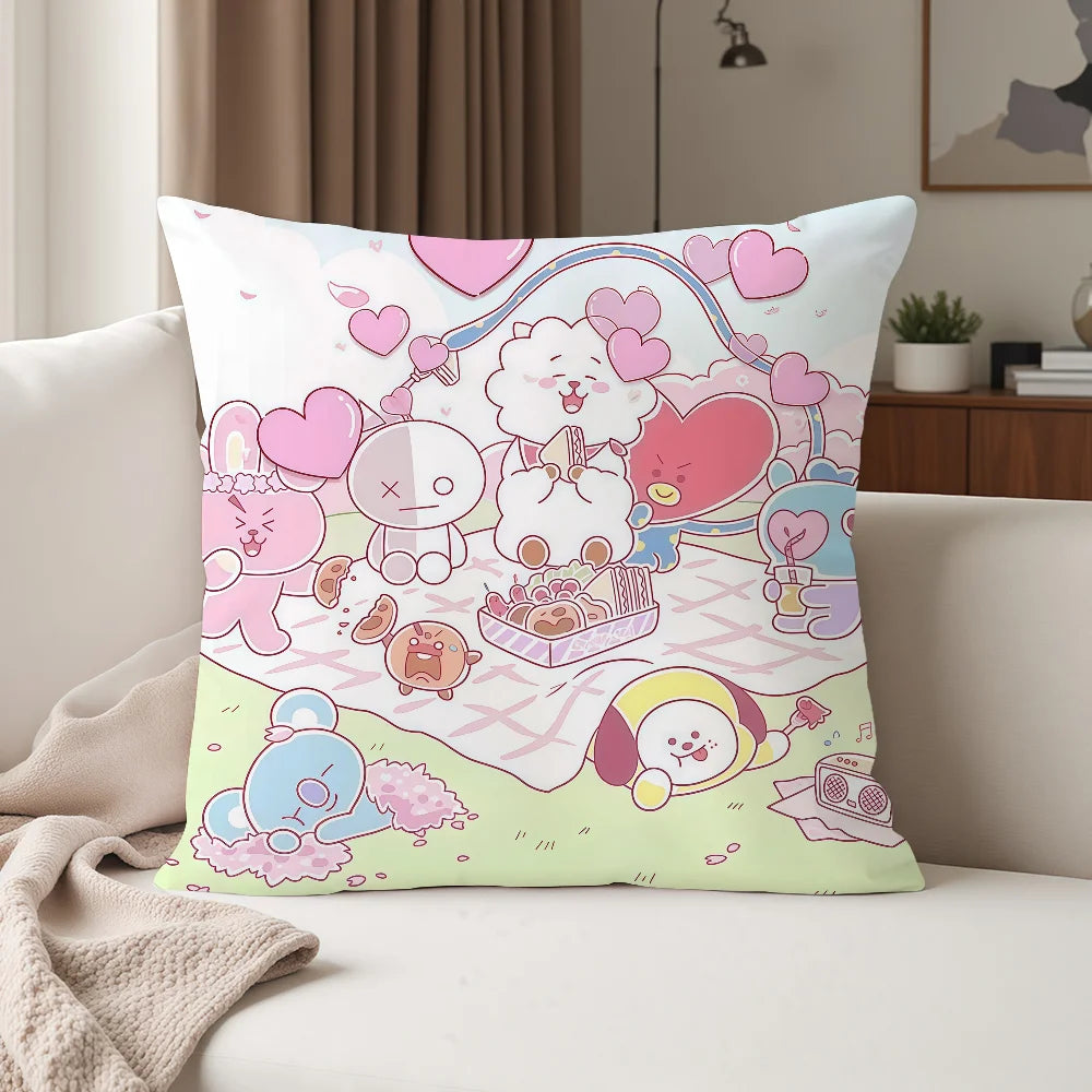 Cute Cartoon Characters B-BT-21 Pillow Case Suitable For Bedrooms Living Rooms Cars Home Decoration